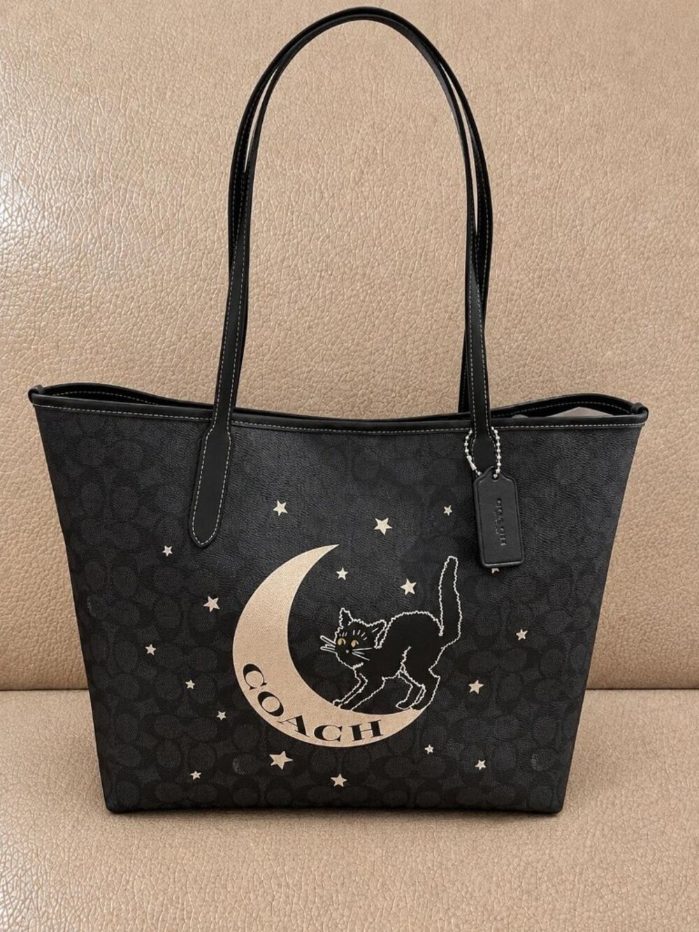 COACH Limited Edition Black Cat Moon Signature Canvas City Tote